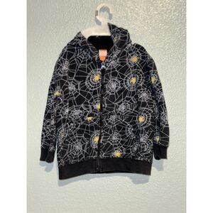 Halloween Spider Web Zip Up Hoodie Sweatshirt Black Yellow 4T MINT